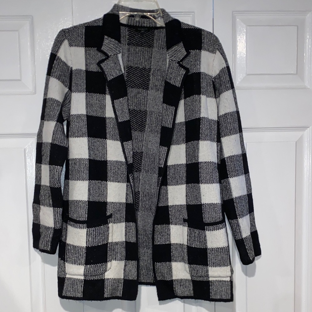 Talbots Petite Black and White Textured Knit Cardigan